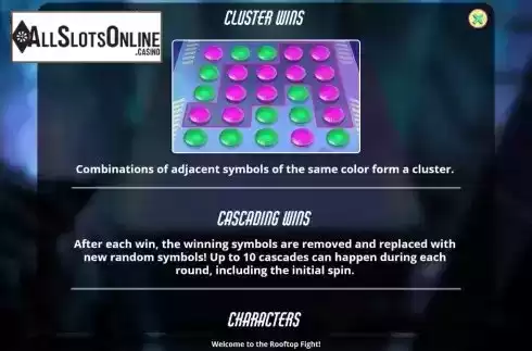 Cluster and cascading wins screen