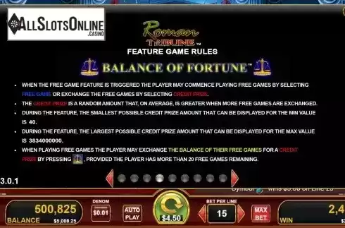 Balance of fortune screen