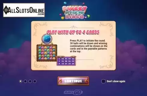 Start Screen. Sweet Alchemy Bingo from Play'n Go