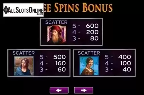 Paytable 3. Secrets of Da Vinci from High 5 Games