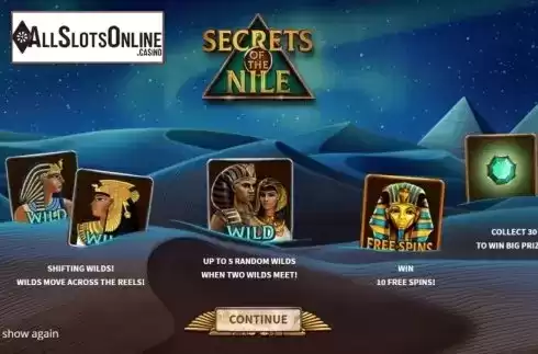 Start Screen. Secrets of the Nile from Leap Gaming