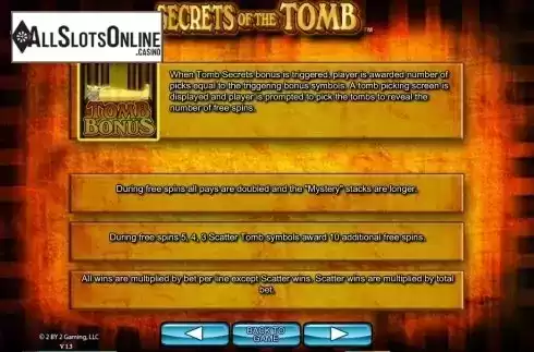 Paytable 3. Secrets of the tomb from 2by2 Gaming