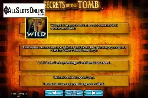 Paytable 2. Secrets of the tomb from 2by2 Gaming