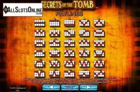 Paytable 4. Secrets of the tomb from 2by2 Gaming