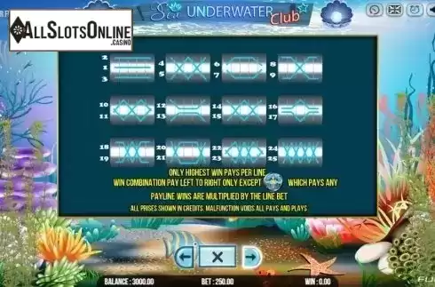 Paytable 2. Sea Underwater Club from Fugaso