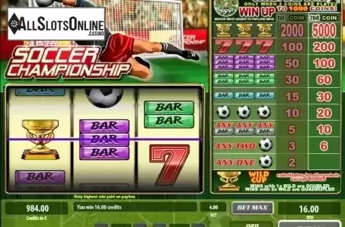 Wild Win screen. Soccer Championship from Tom Horn Gaming