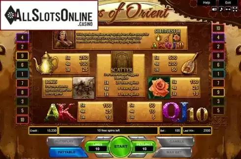 Paytable. Tales of the Orient from Platin Gaming