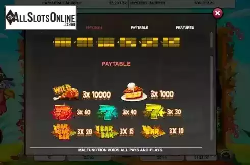 Paylines and paytable screen