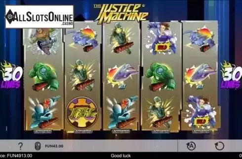 Game Workflow screen. The Justice Machine from 1X2gaming