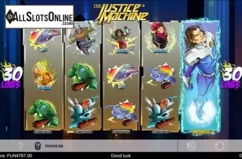 Expanding Sympbols screen. The Justice Machine from 1X2gaming