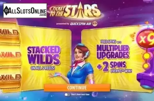 Start Screen. Ticket to the Stars from Quickspin
