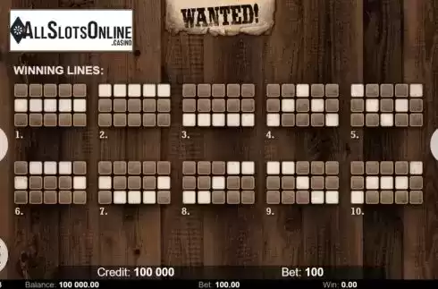 Paylines. Wanted (Kajot Games) from KAJOT