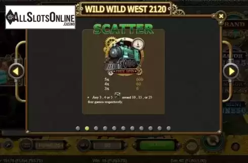 Scatter paytable screen. Wild Wild West 2120 from Big Wave Gaming