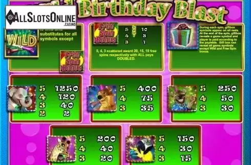 Paytable 1. Wild Birthday Blast from 2by2 Gaming