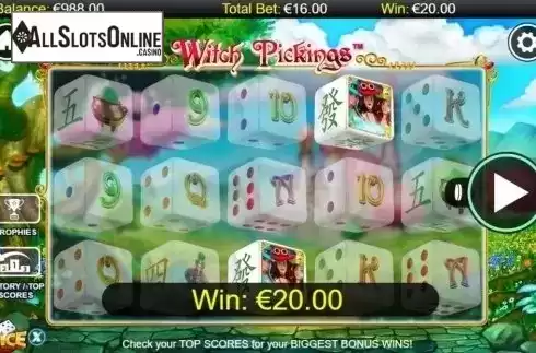 Win Screen. Witch Pickings Dice from NextGen