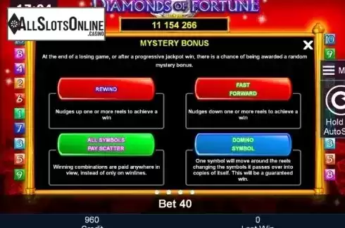 Paytable 2. Diamonds of Fortune from Greentube