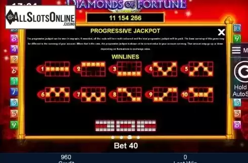 Paytable 3. Diamonds of Fortune from Greentube