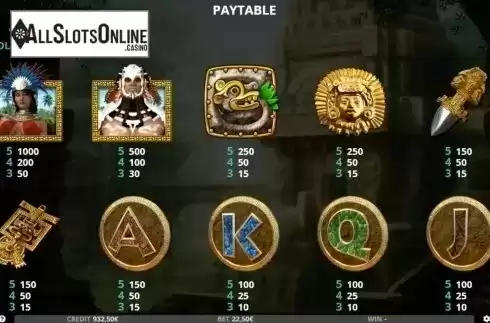Paytable. Mayan Temple Advance from Capecod Gaming