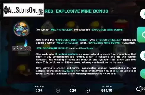 Explosive mine bonus screen