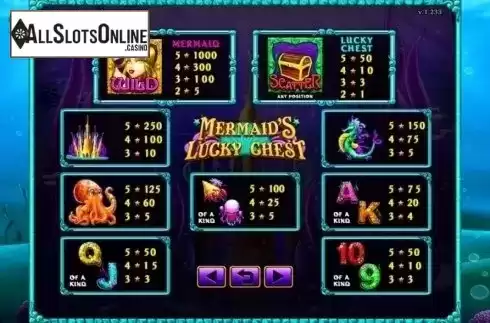 Paytable. Mermaid's Lucky Chest from GMW