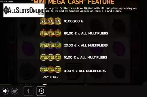 Cash feature screen