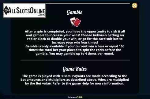 Gamble feature and rules screen
