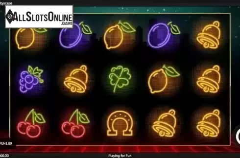 Reel Screen. Neon Fruit Cityscape from 1X2gaming