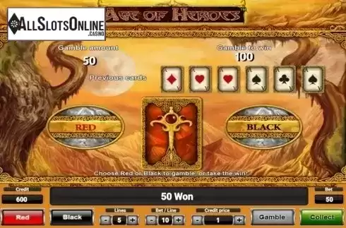 Gamble game screen . Age Of Heroes Deluxe from Novomatic