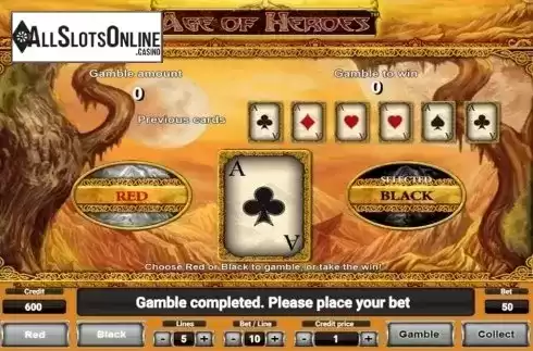 Gamble game screen 2. Age Of Heroes Deluxe from Novomatic