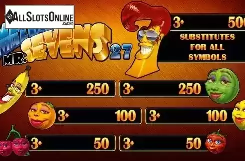 Paytable 1. Amazing Mr. Sevens HD from Merkur
