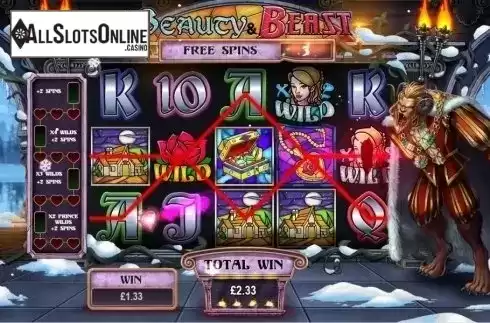 Beast Free spins screen. Beauty and the Beast (Leander) from Asylum Labs Inc.
