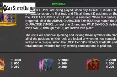 Paytable 4. Big 5 Jungle Jackpot from StakeLogic