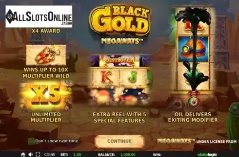 Start Screen. Black Gold Megaways from StakeLogic