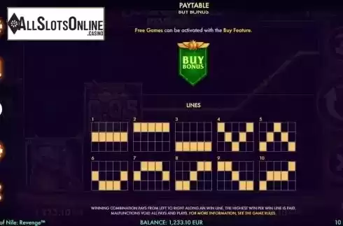 Paylines screen. Book of Nile: Revenge from NetGame
