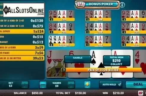 Game Screen 2. Bonus Poker (Red Rake) from Red Rake
