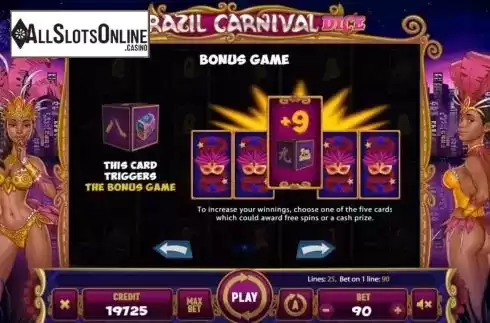 Bonus game screen. Brazil Carnival Dice from Mancala Gaming