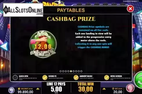 Cashbag prize screen