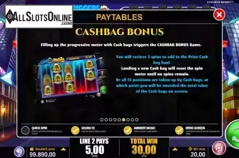 Cashbag bonus screen