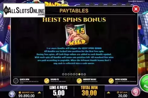 Heist spin bonus screen