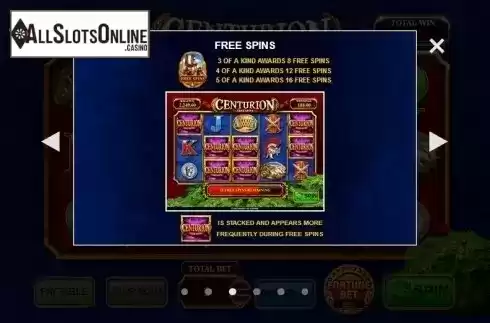 Paytable 3. Centurion Free Spins from Inspired Gaming