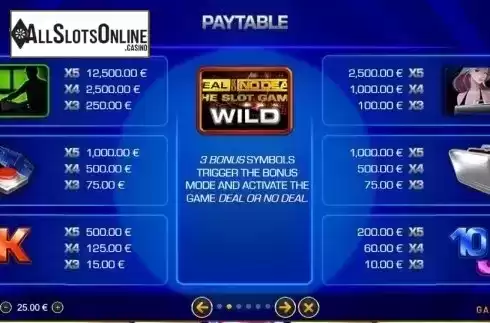 Paytable. Deal or No Deal The Slot Game from GAMING1