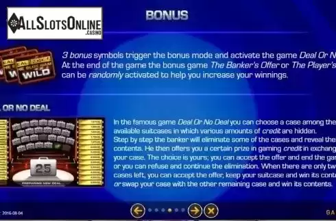 Bonus. Deal or No Deal The Slot Game from GAMING1