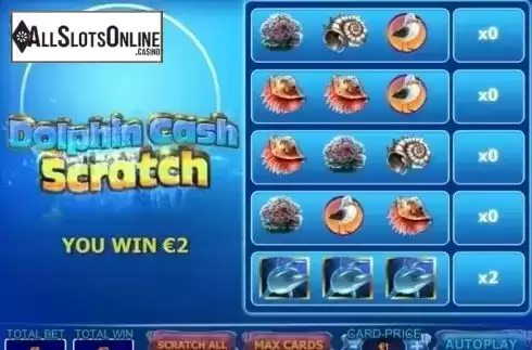 Win screen. Dolphin Cash Scratch from Playtech