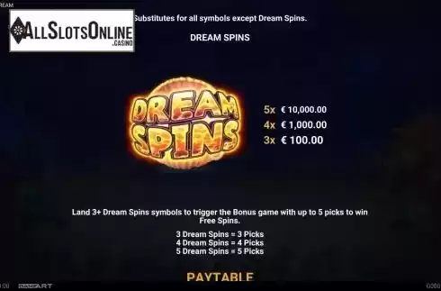 Dream spins pays screen