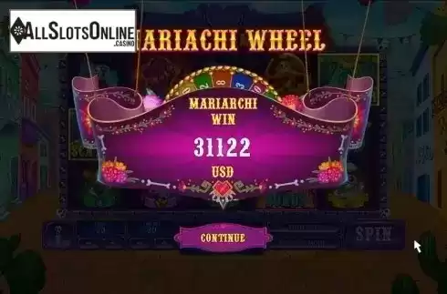 Mariachi wheel win screen. Fiesta De La Memoria from Playtech