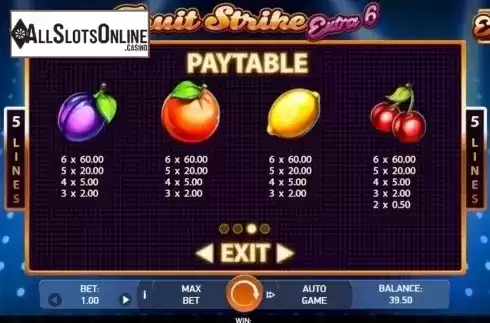 Paytable 2. Fruit Strike: Extra 6 from Bet2Tech