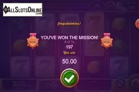 Mission win screen. Goldfire 7s Missions from Kalamba Games
