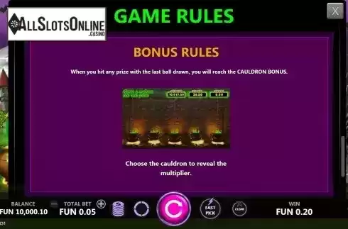Bonus Rules screen