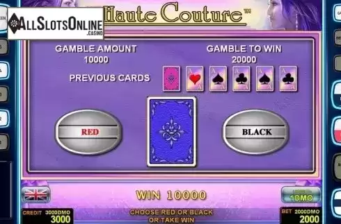 Gamble game screen. Haute Couture Deluxe from Novomatic