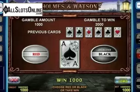 Gamble game screen 2. Holmes Watson Deluxe from Novomatic